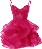 Vestidos de fiesta de tul para adolescentes, con tirantes finos y lentejuelas, vestidos de fiesta cortos, minivestidos de cóctel en capas, vestidos de dama de honor 