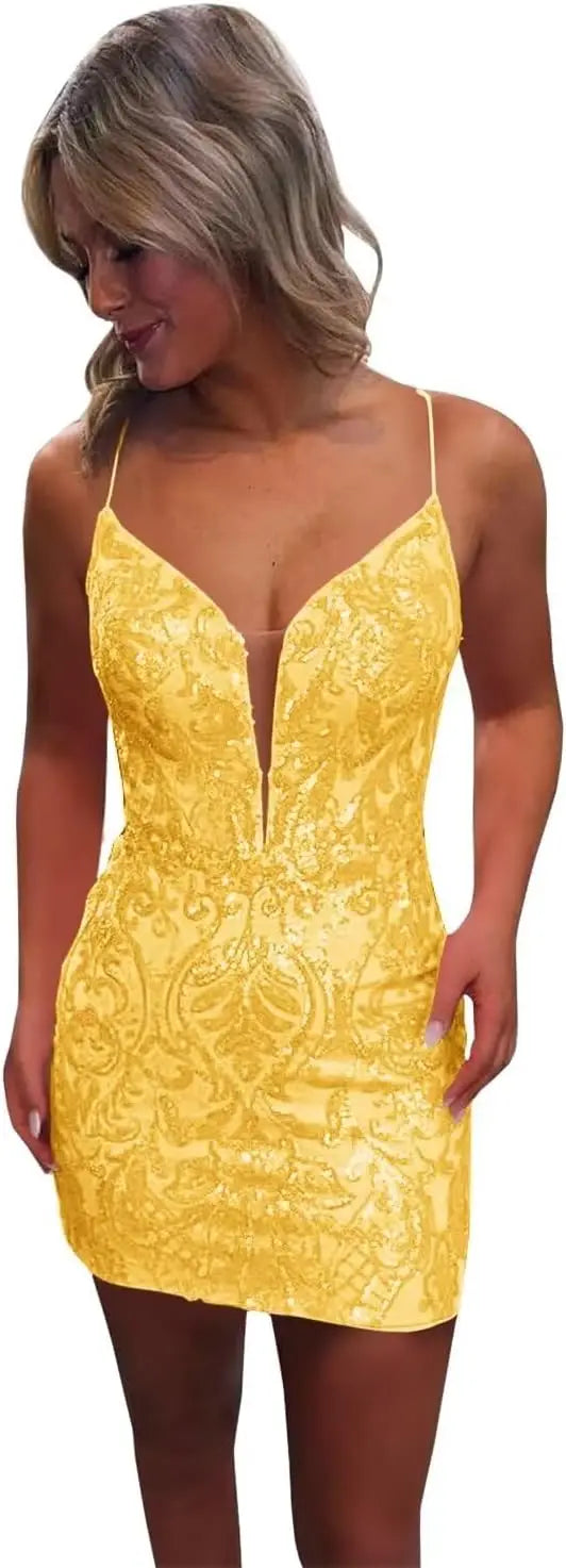 Vestidos de fiesta ajustados con lentejuelas brillantes y sexys para adolescentes, vestidos cortos de encaje con purpurina para fiesta de graduación, vestido de cóctel sin espalda para mujer, vestido de club 