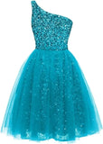 One Shoulder Sequin Homecoming Dresses Short Tulle Prom Dresses for Women A Line Princess Formal Cocktail Gown Gowns