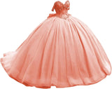 Off Shoulder Beaded Quinceanera Dresses Glitter Tulle Prom Dress Butterfly Appliques Sweet 16 Dresses with Bow