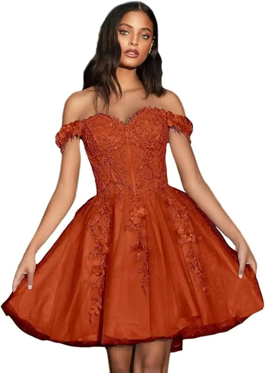 Vestidos de fiesta de tul con hombros descubiertos 2025, vestidos de fiesta cortos de encaje estilo princesa, vestidos de graduación 