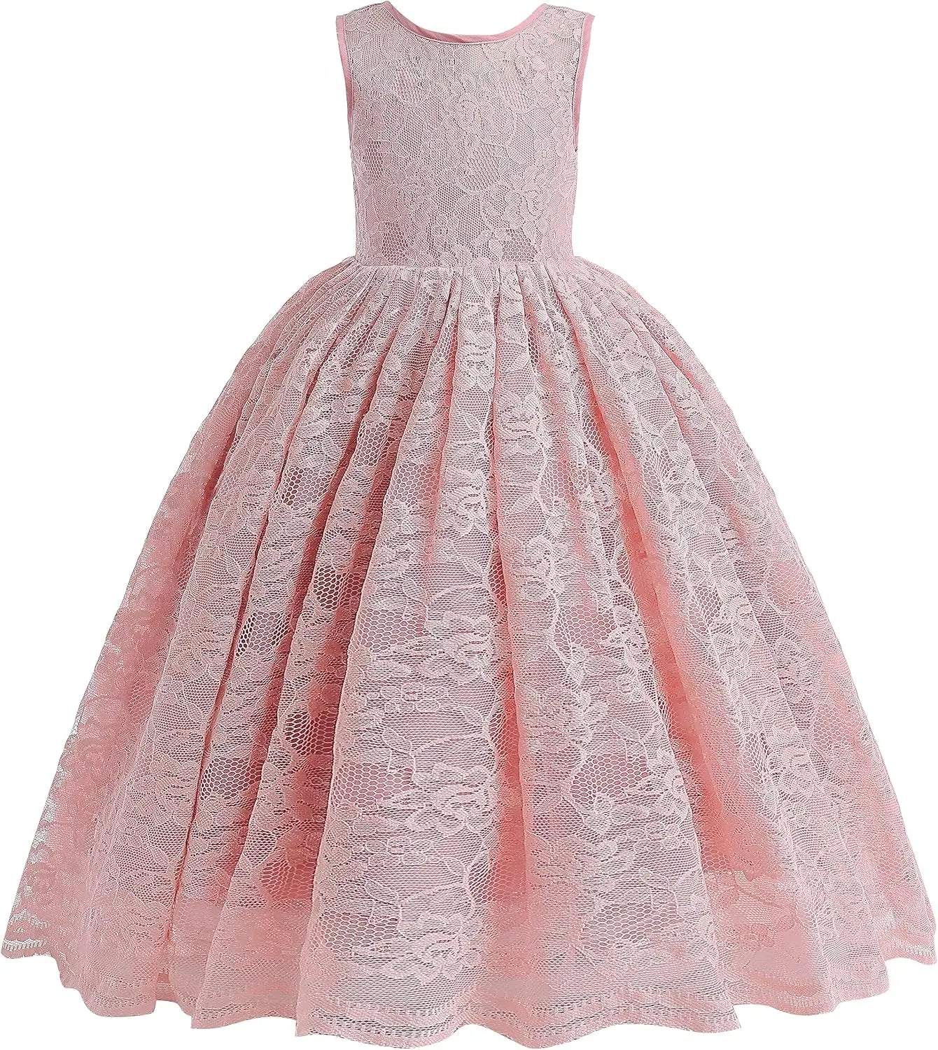 Full Lace Flower Girls Dress Long A Line Bridesmaid Wedding Tulle Dresses Birthday Formal Party Ball Gown girls party dress