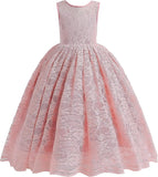 Full Lace Flower Girls Dress Long A Line Bridesmaid Wedding Tulle Dresses Birthday Formal Party Ball Gown girls party dress
