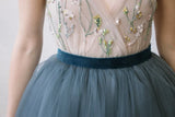 V-neck halter belt with bow Tulle bridal full dress, Bridal bow sash dress simple wedding dress bridal party evening dresses