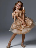 Pink Tulle Sequin With Bow Sleeveless For Wedding Prom Birthday Party Banquet Holy Communion Gown Customized Flower Girl Dress