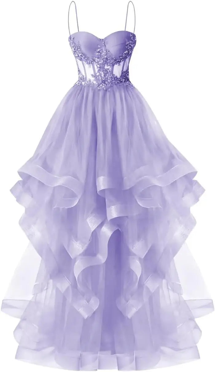 Custom Made Tulle Prom Dresses for Women 2025 Spaghetti Straps Ball Gowns Lace Applique Layered Quinceanera Dresses ball gown