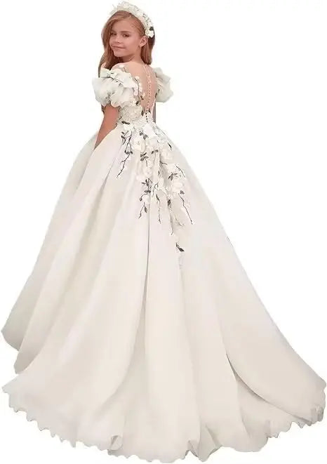 Tulle Flower Girl Dresses for Wedding Girls First Communion Dress Puff Sleeves Ball Gown girls dresses for party and wedding