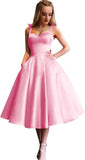 Damen Spaghettiträger Kurzes Satin Ballkleid Homecoming Kleid Sweetheart A-Linie Ballkleid Cocktailkleid mit Tasche 