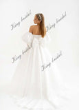 Vestido de novia de satén brillante, vestido de novia personalizado, vestido de novia con corsé y hombros descubiertos, vestido de novia con falda de burbuja 