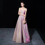 Elegant Glitter Banquet Dresses Women Fashion Spaghetti Straps Slimming Starry Sky Evening Party Dress Sexy Gown Prom Dress