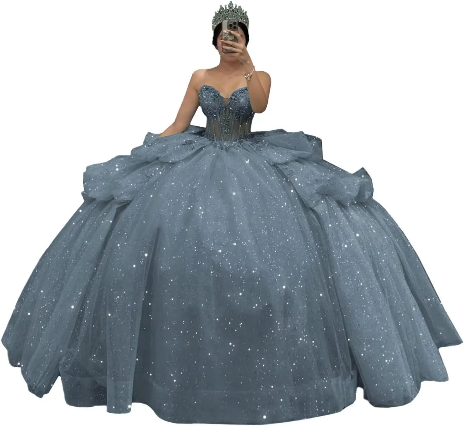Puffy Tulle Quinceanera Dresses Ball Gown Strapless Long Sweet 16 Dress Sweetheart Sparkly Evening Gown ball gown dress