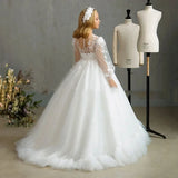 First Communion Gowns Customized White Flower Girl Dresses Pageant Gown for Wedding Lace Floor Length Princess Birthday Party