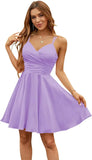 Vestidos de satén con escote en V para adolescentes, vestidos cortos de fiesta de graduación, tirantes finos, vestidos de cóctel con bolsillos, vestidos de dama de honor 