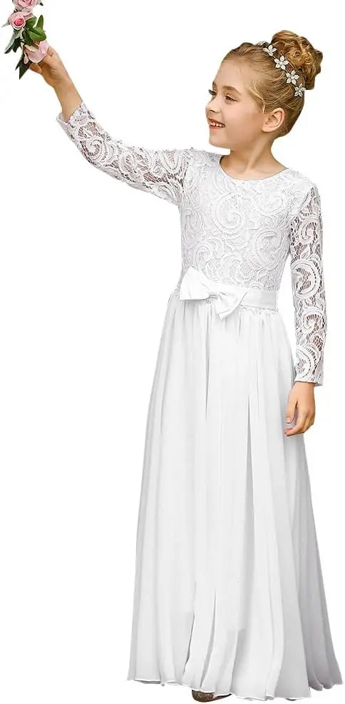 Fancy First Communion Flower Girl Dress Boho Chiffon A-line White Bridesmaid Dresses Wedding Party 2-12 Year Old