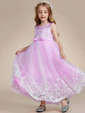 Pink Sequin White Appliques With Bow Sleeveless For Wedding Birthday Party Holy Communion Gowns Flower Girl Dresses