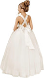 Crossed Straps Flower Girl Dress Satin Long Prom Dress with Bow Puffy Tulle Pageant Dresses for Girls princess dress