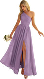Women's One Shoulder Bridesmaid Dresses for Wedding Chiffon Side Split Reched Formal Evening Dress Sleeveless