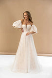 Spitze besticktes Hochzeitskleid Laternenärmel Kleider Nude Boho Brautkleid Korsett Custom Hochzeitskleid schlichtes Brautkleid 