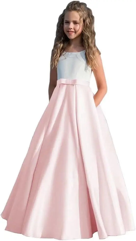 Vestido de satén para niña de las flores, vestido de primera comunión, vestidos de boda para niñas, vestidos de princesa para fiestas, vestidos de desfile para niñas. 