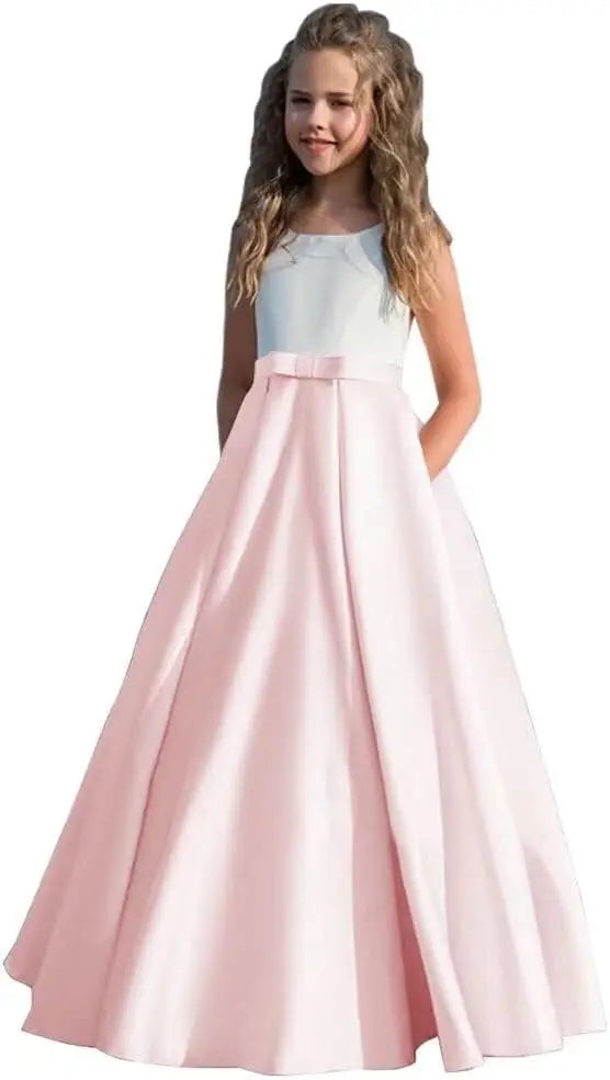 Satin Blumenmädchenkleid Erstkommunionkleid Kinder Hochzeit Ballkleider Prinzessin Party Mädchen Festzugskleider für Mädchen 