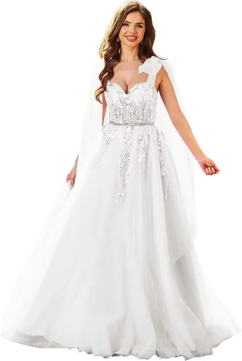 Vestidos de fiesta de tul con apliques de encaje para mujer, tirantes finos ajustables, vestidos de gala largos de corte A, vestidos de noche, vestidos de fiesta 