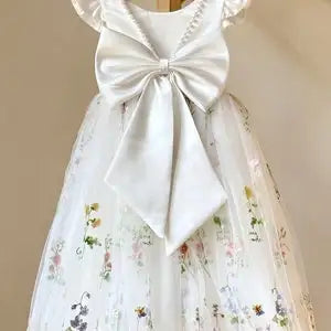 Vestido de niña de flores de satén, encaje, tul, encaje blanco, tul, niña, bebé, satén, encaje, rústico, bohemio, vestidos de comunión, vestido de princesa 