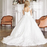 Apliques florales blancos con media manga para boda, fiesta de cumpleaños, banquete, vestido de princesa, vestidos de niña de las flores personalizados 