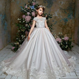 Baby Kids Birthday Party First Communion Dress Pageant Gowns White Flower Girl Dress For Wedding Satin Sequins Princess