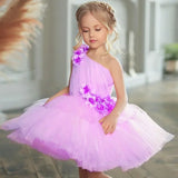 Vestidos de tul rosa con flores 3D, de un solo hombro, para bodas, fiestas de cumpleaños, banquetes, vestidos de princesa, vestidos de niña de las flores 