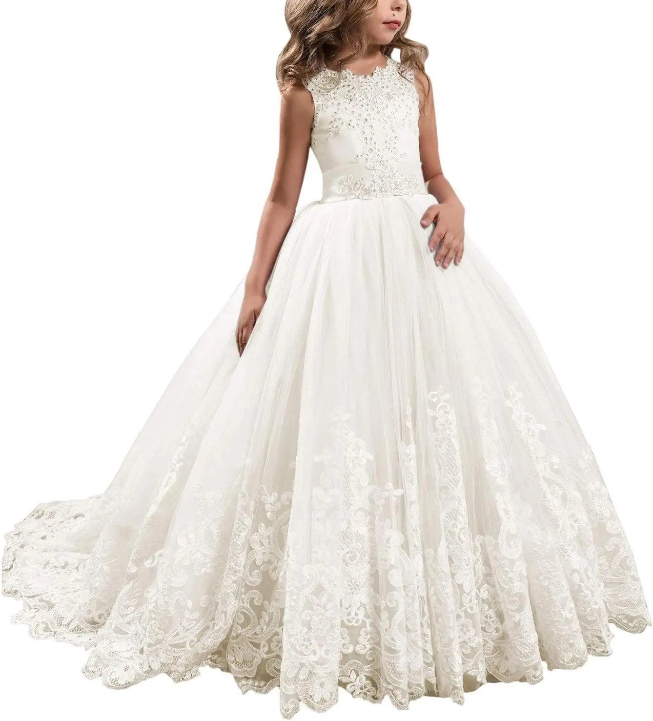 Princess Lilac Long Girls Pageant Dresses Kids Prom Puffy Tulle Ball Gown flower girl dress girls dresses for party and wedding