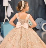 Tüll-Blumenmädchenkleid für Hochzeit, Spitzenapplikationen, bestickt, Prinzessin, Kinderfestzug, Geburtstagsparty, Festzugskleider für Mädchen 