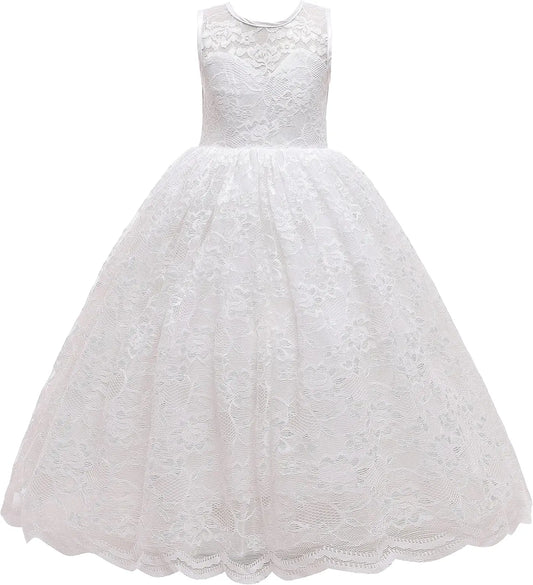 Full Lace Flower Girls Dress Long A Line Bridesmaid Wedding Tulle Dresses Birthday Formal Party Ball Gown girls party dress