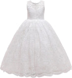 Full Lace Flower Girls Dress Long A Line Bridesmaid Wedding Tulle Dresses Birthday Formal Party Ball Gown girls party dress