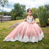 Volle Ärmel Bodenlangen Elegante Mädchen Kinder Geburtstag Party Kommunion Party Kleid Spitze Applikationen Blumenmädchen Kleider für Hochzeit 