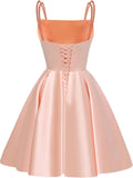 Satin Homecoming-Kleider für Teenager, kurze Ballkleider 2025, Spaghettiträger, Cocktailparty-Kleid, Abschlusskleid, Minikleid 
