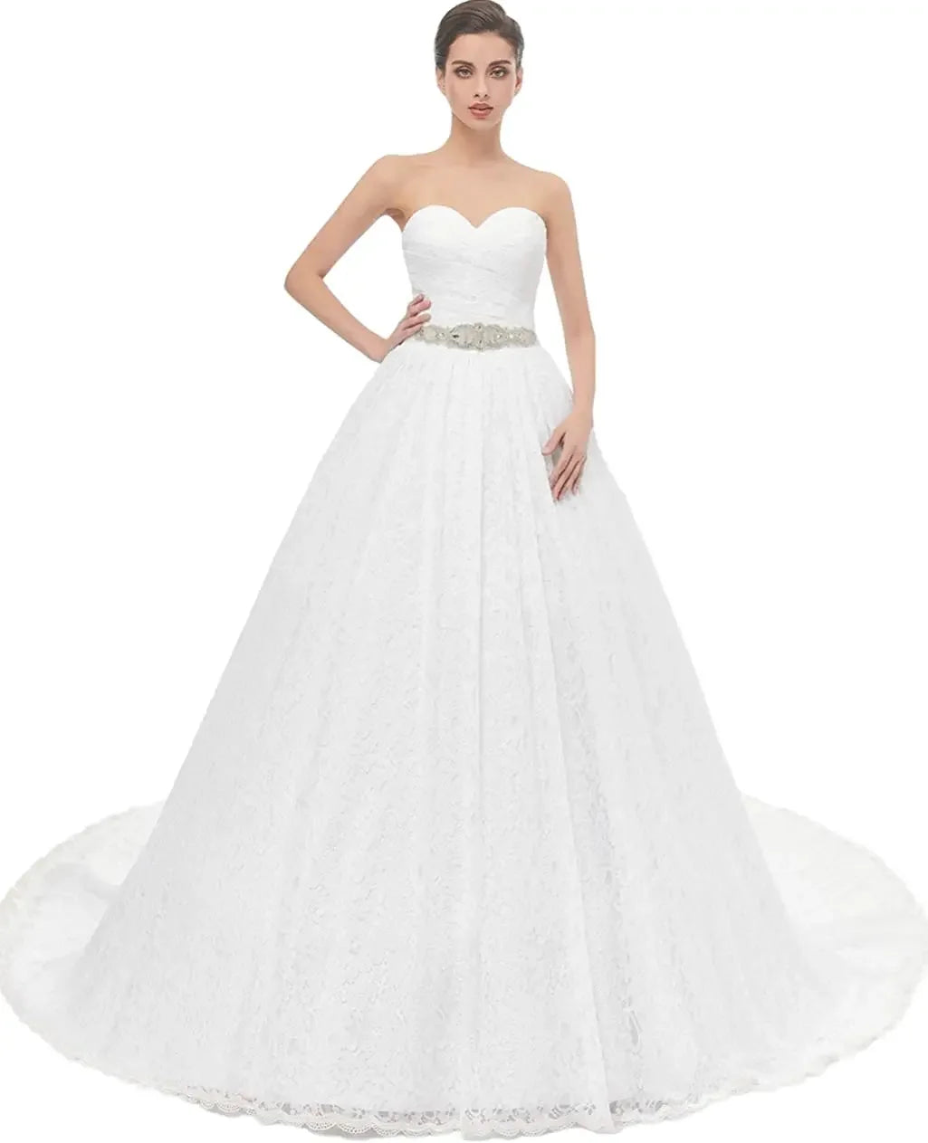 Vestido de novia de encaje con pedrería para mujer de Likedpage, vestido de novia de encaje, vestido elegante, vestido de novia sencillo de lujo. 
