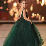 Hermosos vestidos de primera comunión verde oscuro para niña de las flores, vestidos para boda con lentejuelas abullonadas y tirantes, para fiesta de cumpleaños infantil. 