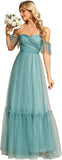 Women's Formal Dress Sweetheart Off-Shoulder Ruched Tulle Maxi Bridesmaid Dresses elegant dress women for wedding party
