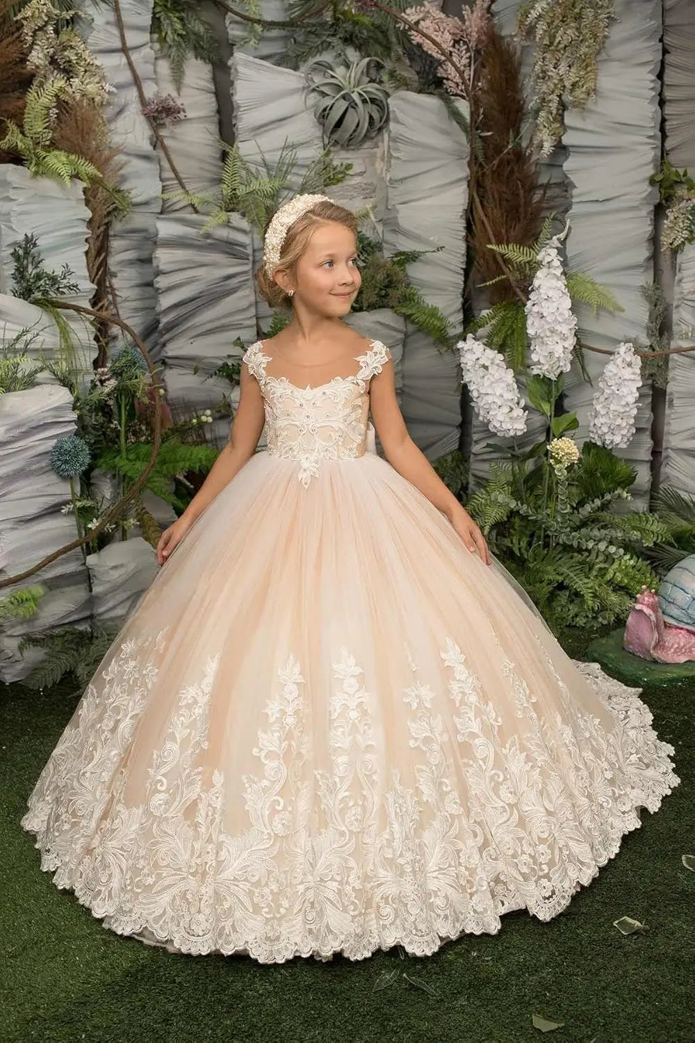 Flower Girl Dress for Weeding Tulle Pageant Dress Lace Appliques Princess Long Ball Gowns for Girls girls dresses for wedding