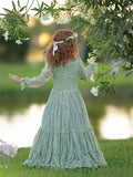 Festzugskleid für Hochzeiten, Spitzenapplikationen, bodenlang, Geburtstagsfeier, Erstkommunionkleider, individuell gestaltete grüne Blumenmädchenkleider 