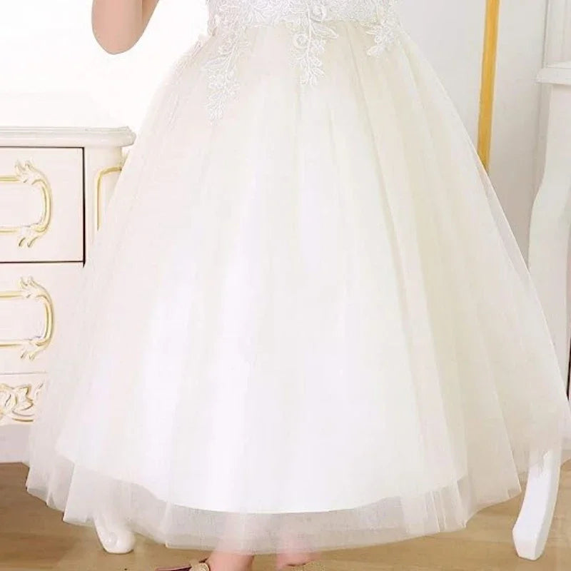 Ivory Tulle Puffy Applique With Big Bow Sleeveless For Wedding Birthday Banquet First Communion Dresses Flower Girl Dresses