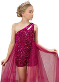 Einschultriges Festzugskleid, Jumpsuits, Blumenmädchenkleid, Pailletten-Mädchen-Ballkleider, Tüll-Strampler, Maxikleid mit Cape, Partykleider 