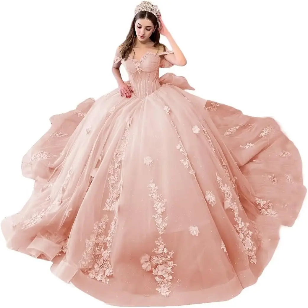 Sweetheart Ball Gown Quinceanera Dresses Bead Appliques Flower Long Prom Dress Party Gowns Vestidos  party dress