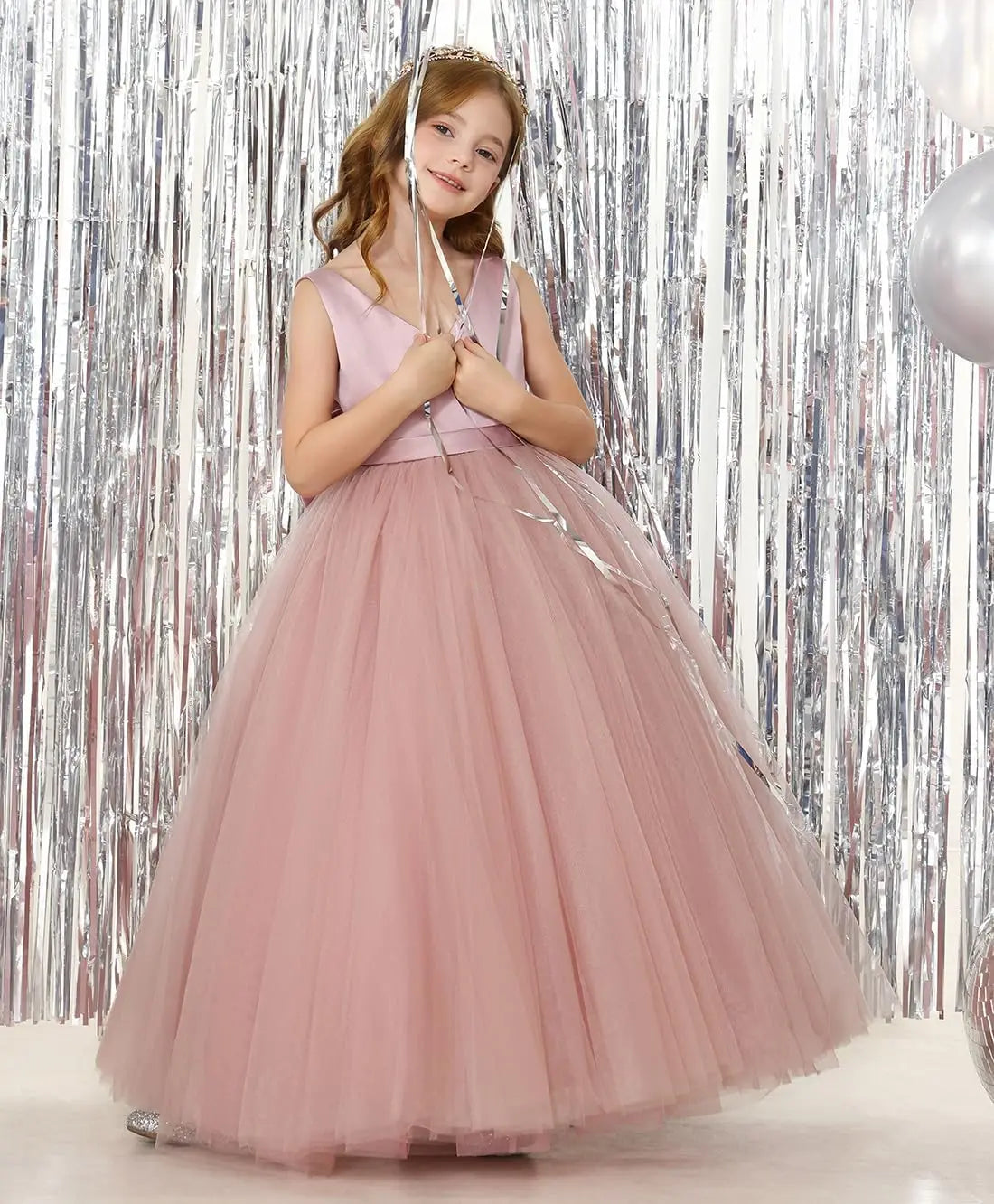 Satin Tulle Flower Girl Tutu Dress for Wedding Formal Holiday First Communion Dress with Bow pageant princess dresses for girls