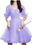 Maßgefertigtes Tüll-Abschlussballkleid für Frauen, kurzes Sweetheart-Puffärmel-Heimkehrkleid, Cocktailkleid, Minikleid, Partykleid 