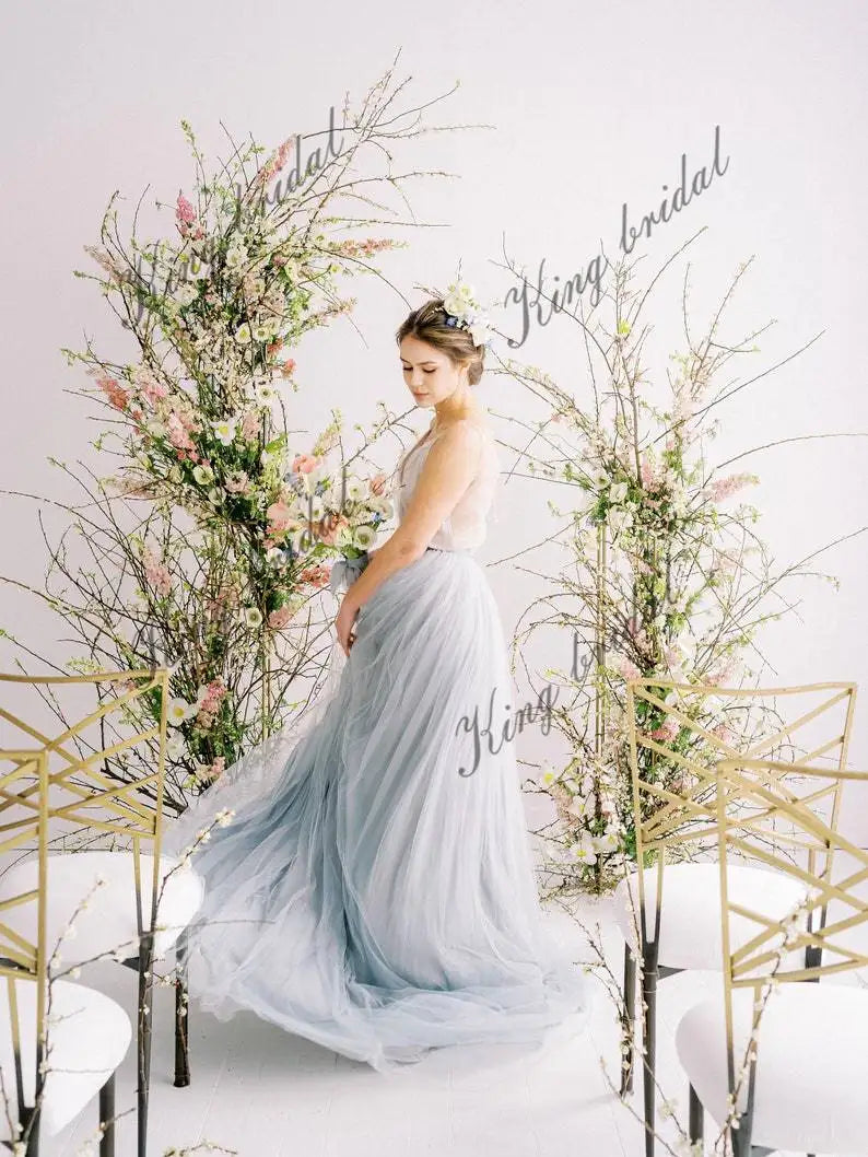 Vestidos de novia de tul con encaje, vestido de novia azul, vestido de novia sencillo, vestidos de noche de graduación, vestido formal, mujer elegante 
