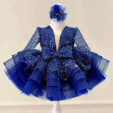 Bonitos vestidos de princesa para fiesta de bodas, personalizados, de organza brillante con lentejuelas y lazo, para niña de las flores. 