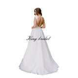 Besticktes Tüll Brautkleid A-Linie Rückenfreies Brautkleid Offenes Rückenkleid Custom Lace schlichtes A-Linienkleid Brautkleid 