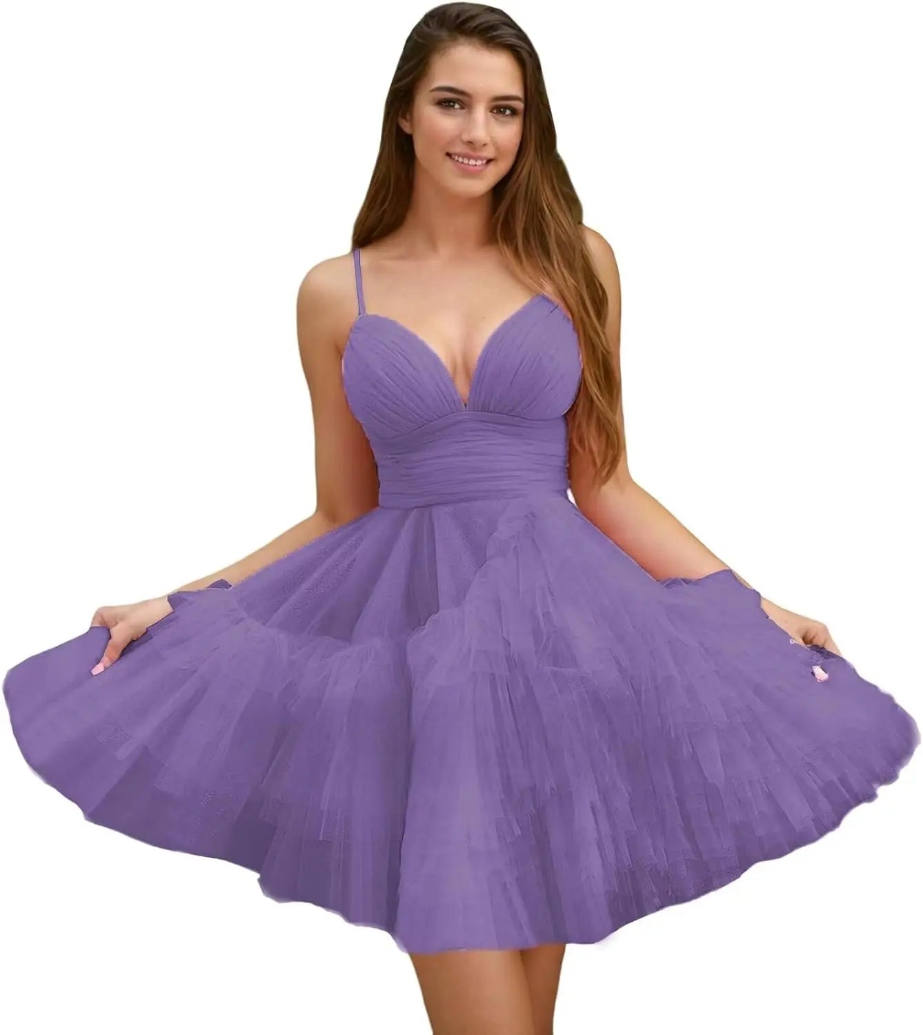 Fashion Tiered Homecoming Dresses Ruffle Tulle Mini Dresses Elegant V Neck Short Prom Dresses graduation dress