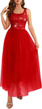 Sequin Dress for Woman Vintage A Line Wedding Formal Swing Mesh Prom Dress Sleeveless Cocktail Maxi Gowns